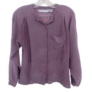 Valerie Stevens Pure Silk Burgundy and Cream Button Up Blouse Shirt